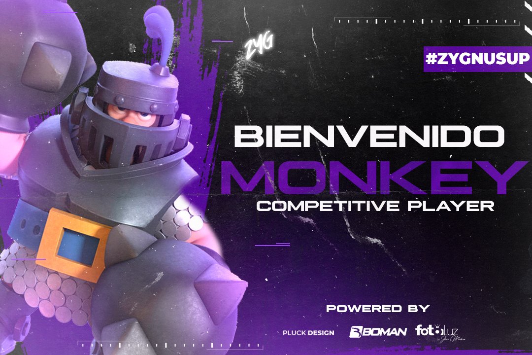[#ClashRoyale] | #Presentación

Nos sentimos honrados de presentar a un nuevo integrante que se suma al Roster oficial viene desde México con gran nivel y experiencia <a href="/changoSmite_YT/">Monkey</a>

#ZygnusUP 💜