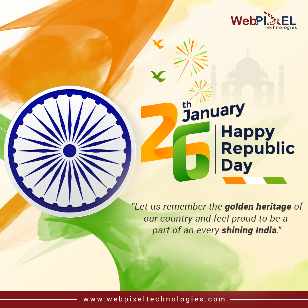 WebPixelTech's tweet image. Let us remember the golden heritage of our country and feel proud to be a part of an every shining India.
Happy Republic Day.
.
.
.
#republicday #happyrepublicday #webpixeltechnologies #festival #celebration #India