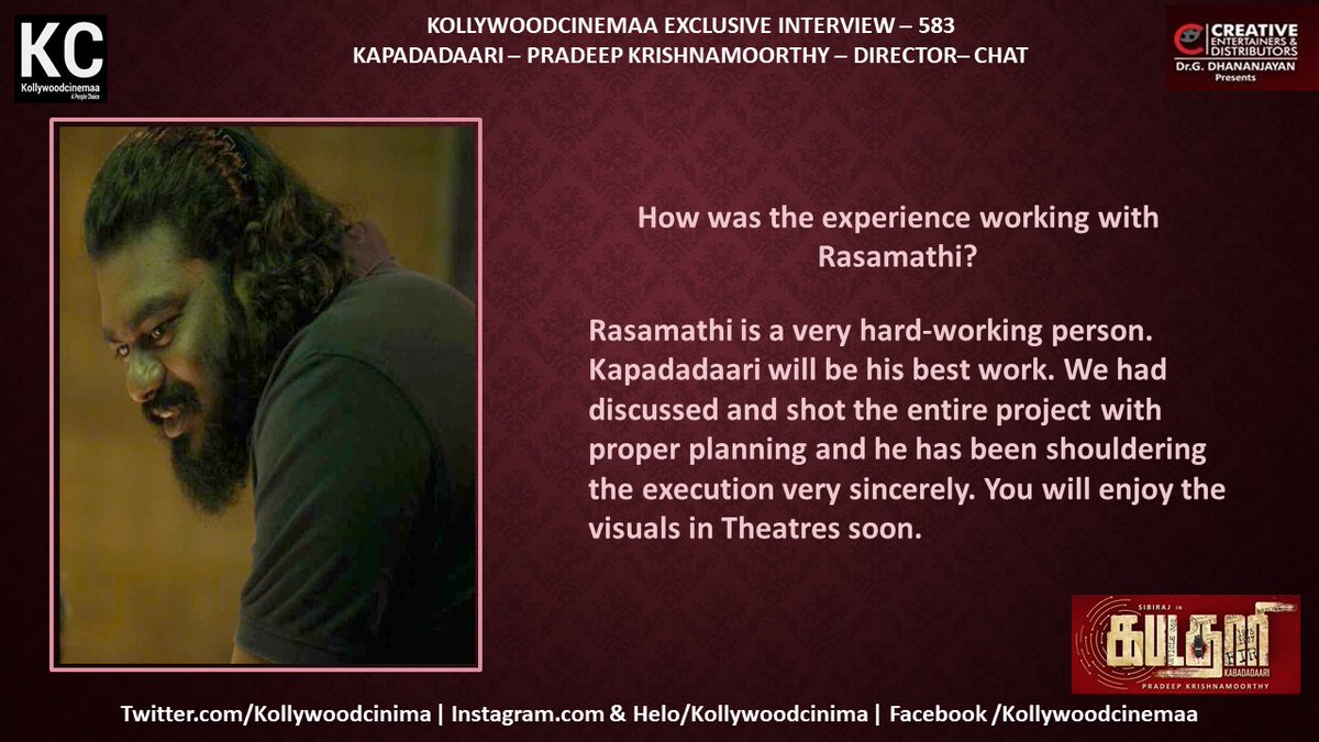 KollywoodCinima's tweet photo. #KcInterview 583 #Kabadadaari Director @Directorpradeep Chat 

#KabadadaariFromJan28th 

@Sibi_Sathyaraj @Nanditasweta @JSKfilmcorp @Dhananjayang @CreativeEnt4 @lalithagd #GD @simonkking @CtcMediaboy #KollywoodCinima @ProRekha https://t.co/6ev4D4ocIV