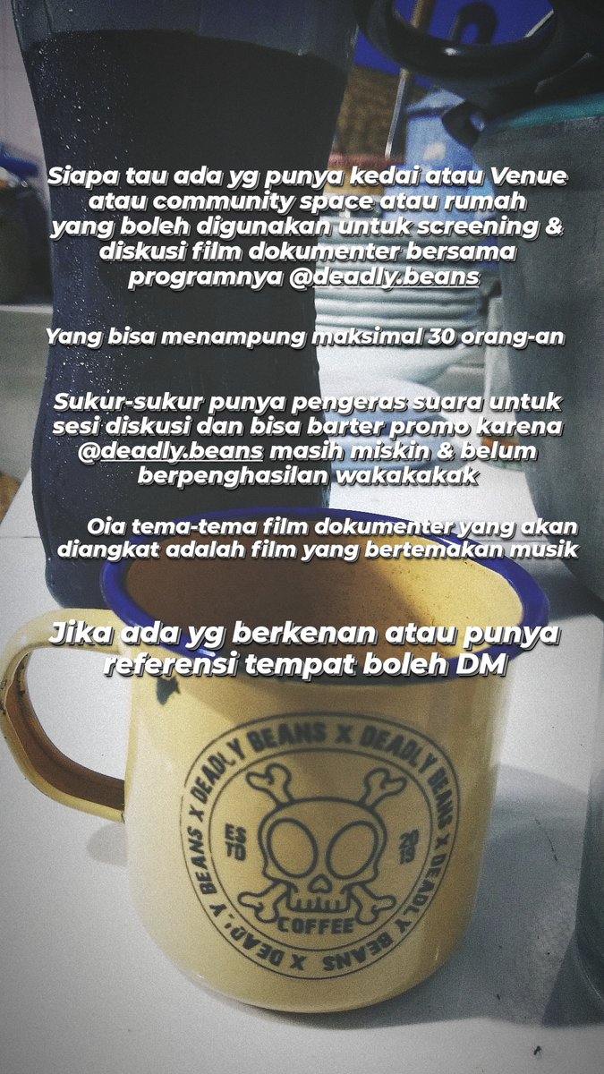 Siapa tau ya kan, ada yg mau kerjasama. Untuk daerah Bandung

#deadlybeanscoffee