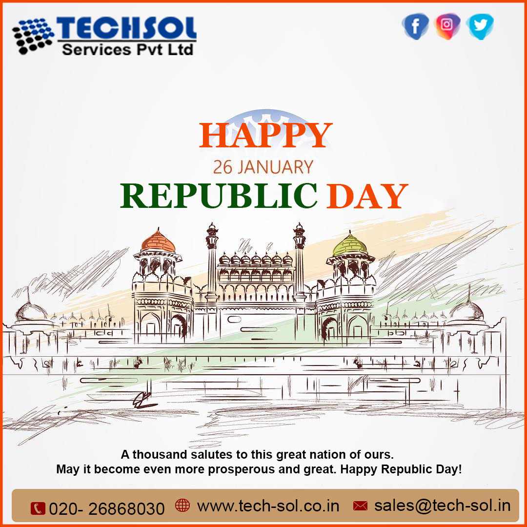 TechSolService1's tweet image. We Hope This January 26 Adds More Colours To Your Life.
Wish You All A Very Happy Republic Day..!!
#proudindian  #incredibleindia #republicdayspecial #january #republicdayofindia #indianrepublicday #indianflag #army #republicdaypost #bharat #republicdayride #26Jan2021