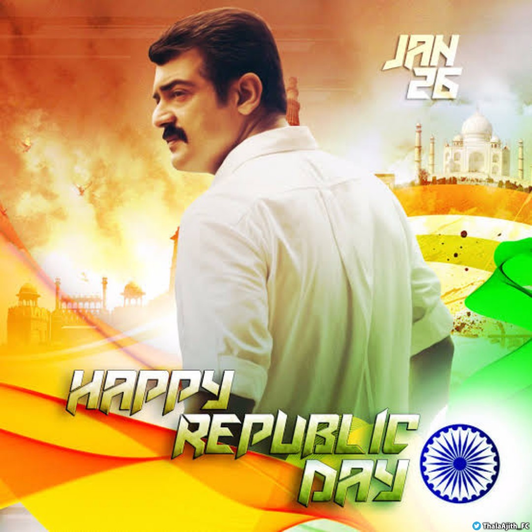 ThalaAjith_FC's tweet photo. We Wishing You All a Very Happy 72nd Republic Day! 🇮🇳❤️

A Day To Remember The GOLDEN HERITAGE Of Our Country And Feel PROUD To Be a Part Of An Ever Shining India..🎊

 #RepublicDayIndia | #Valimai https://t.co/cuw4Dj3Ogt