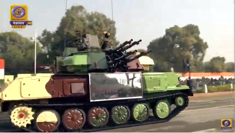 ANI's tweet photo. Captain Preeti Choudhary of 140 Air Defence Regiment (Self Propelled) leads upgraded Schilka Weapon system. She is the only woman contingent commander from Army at #RepublicDay parade 2021. 

Schilka Weapon system is equipped with modern radar and digital fire control computers. https://t.co/2FKa38lXA8
