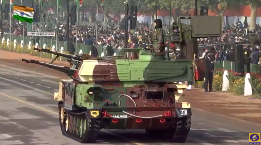 ANI's tweet photo. Captain Preeti Choudhary of 140 Air Defence Regiment (Self Propelled) leads upgraded Schilka Weapon system. She is the only woman contingent commander from Army at #RepublicDay parade 2021. 

Schilka Weapon system is equipped with modern radar and digital fire control computers. https://t.co/2FKa38lXA8