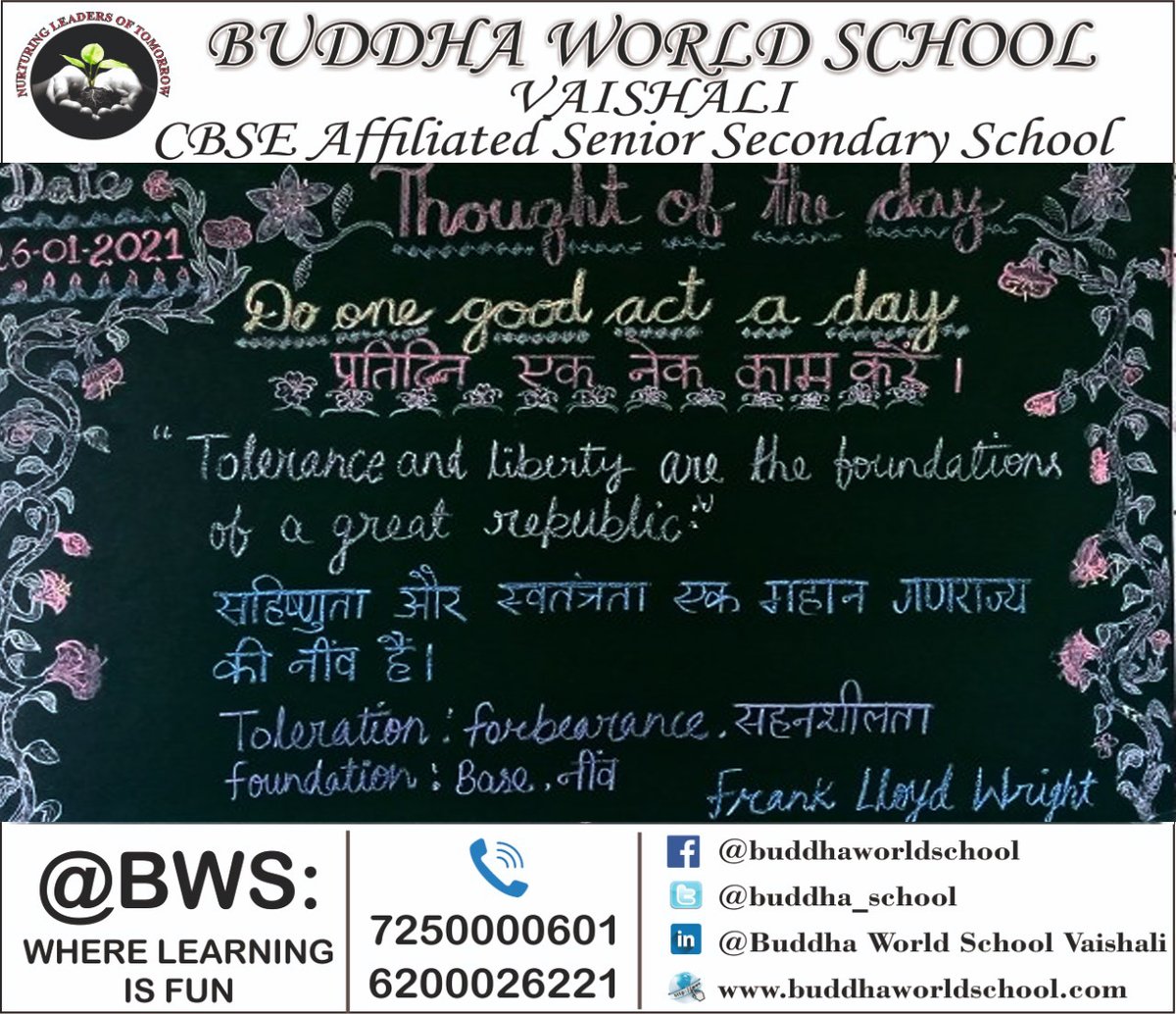 buddha_school's tweet photo. Thought of the day!! #BWS:#Wherelearningisfun #TuesdayFeeling #RepublicDay2021 #constitutionofindia #brambedkar #Dayofindia #freedominmind #faithinwords #Education4All #Equality #unity #Vandemataram #followuson @buddha_school #share #Fb #LinkdeIn @Krish_Vaishali @sarikamalhotra2 https://t.co/23t1UQVjbi