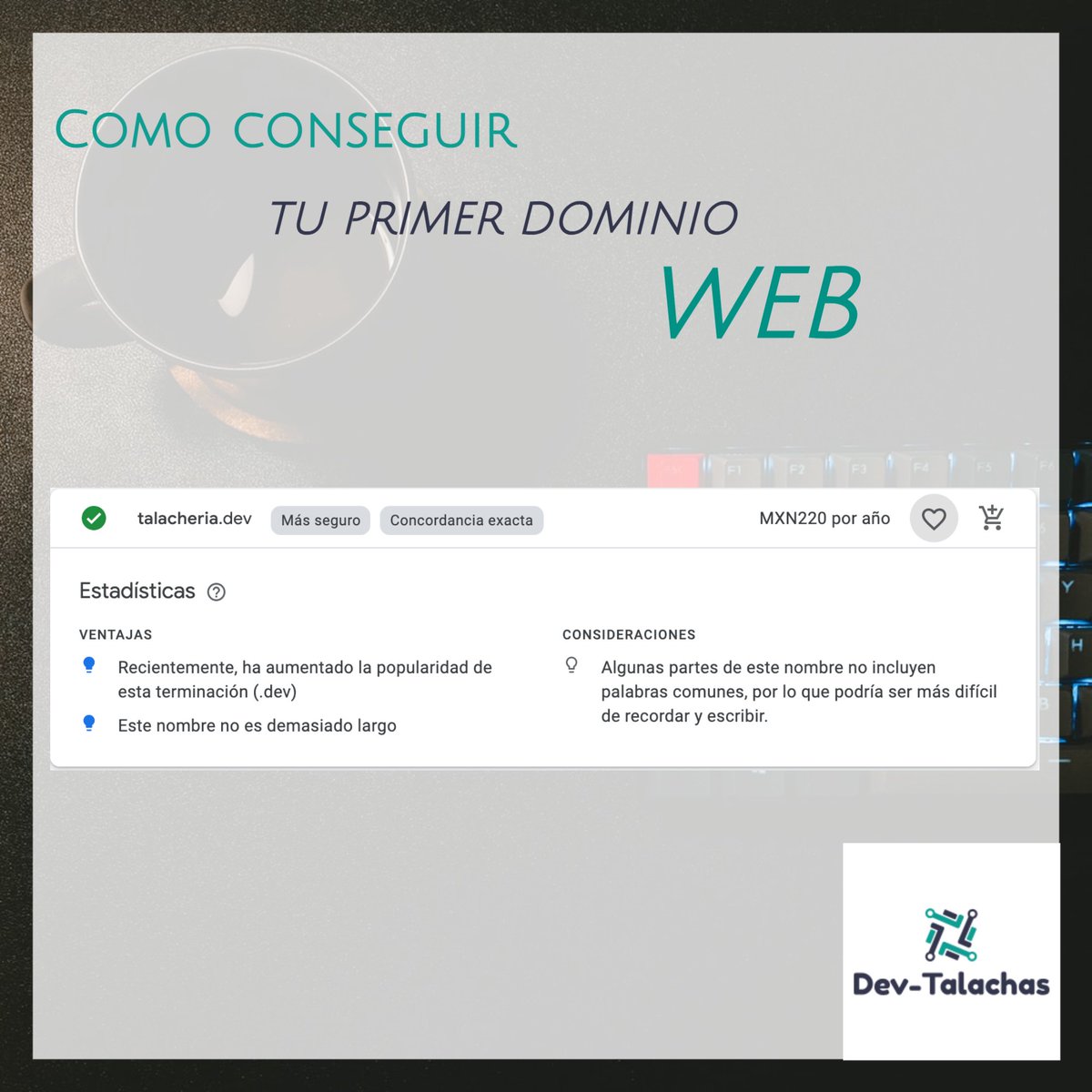 DevTalachas's tweet image. Sabías que los dominios &quot;.DEV&quot; creado por Google ayudan a DEVS como tu y yo a mostrar herramientas, codigo, o cualquier cosa interesante que construyas. Son super seguros y económicos.
Te enseño como obtener el tuyo.🤓👍
#develop #talacheandocodigo #obtenerdominio #coding #dev