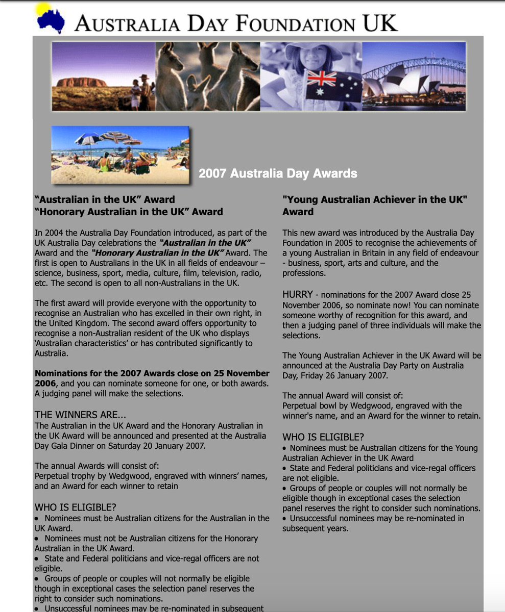 There is also little to no mention on the Aust Day Foundation UK website of an award called the "Lifetime Achievement Award"The award appears to have been created specifically in 2007 as a post-humous gesture to one of the Australia Day Foundation instigators, Maurice de Rohan.