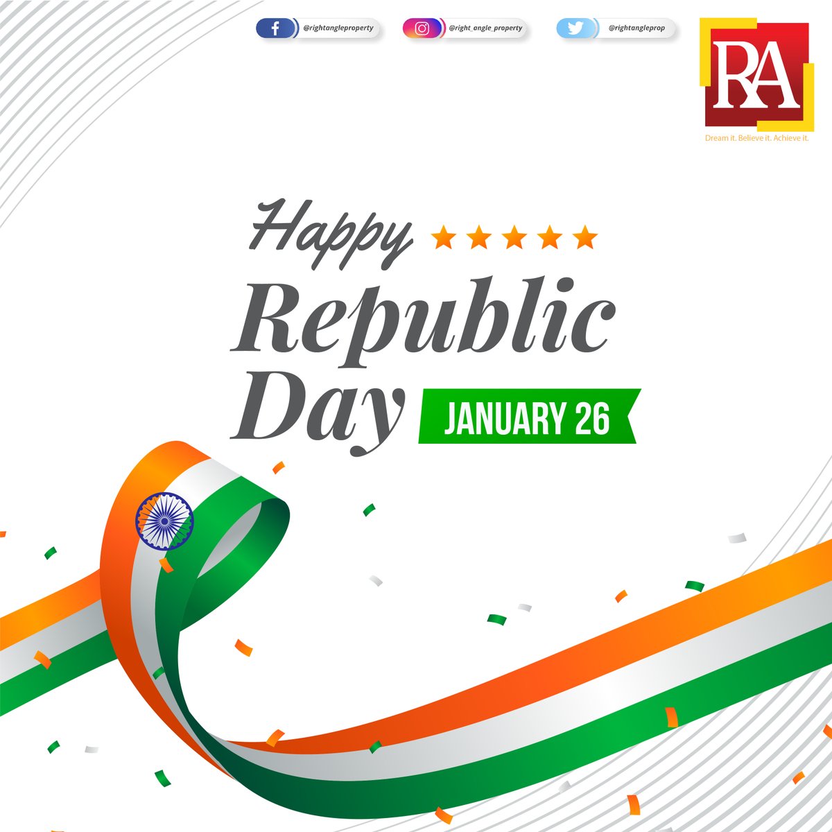 rightangleprop's tweet photo. Freedom in the mind, Strength in the words, Pureness in our blood, Pride in our souls, Zeal in our hearts, Let’s salute our India on Republic Day. 
Happy Republic Day 2021.
#RightAngleProperty #RepublicDay #Bangalore #RealEstate https://t.co/am6Mm4G7IC