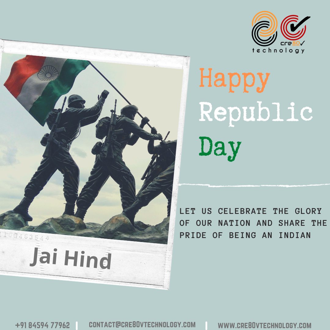 cre80v's tweet photo. Let us celebrate the glory of our nation and share the pride of being an Indian #HappyRepublicDay2021 
Jay Hind! 
Vande Mataram
#26January #गणतंत्र_दिवस #Pune #Nagpur #Bombay  #himachal #himachalPradesh  #Delhi https://t.co/87JgW4lt0J