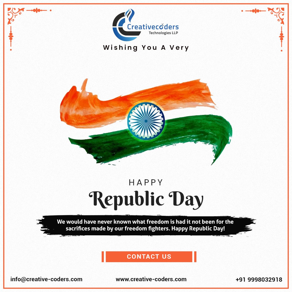 CreativecodersT's tweet image. On this special occasion, let us make a promise to our motherland that we will do all we can to enrich and preserve our heritage and our national ethos. Wishing you all a very Happy 72nd Republic Day 2021!
#republicday #2021 #nation #heritage #ethos #occasion #freedom #thought