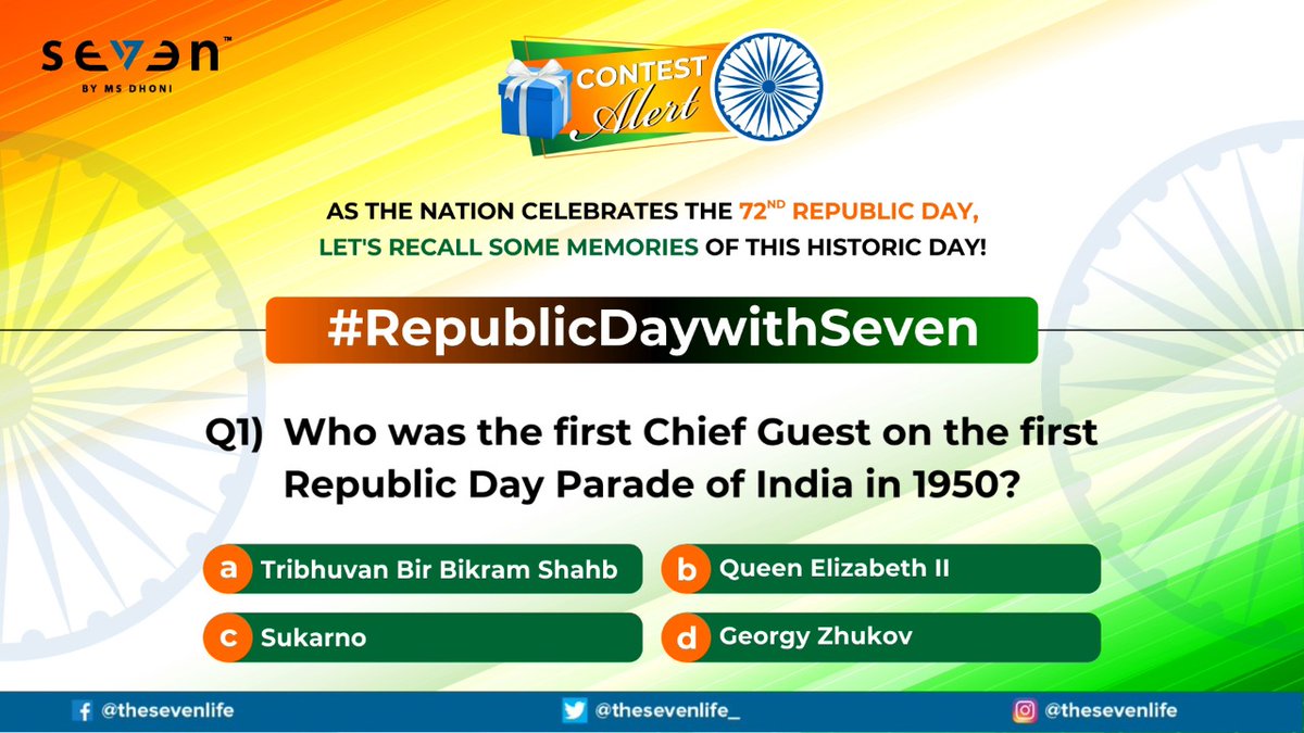 Here's the first question of the #RepublicDaywithSeven contest. Answer all the questions correctly &amp; get a chance to win a cool #Seven merchandise!

#ContestAlert #Contest #ContestAlertIndia #ContestIndia #Contest4India #Giveaways #RepublicDay2021 #RepublicDay #GiveawayAlert