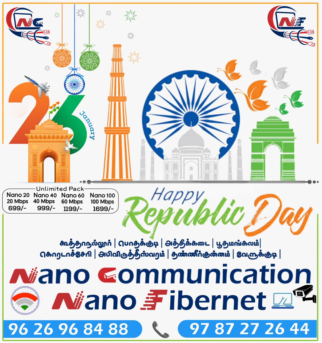 Wishing everyone a Happy #RepublicDay2021!
Everyone who is born in this great land has only one identity - We are all Indians 🇮🇳🇮🇳🇮🇳
#republicday2021 #HappyRepublicDay #india #fiberinternet #nanofibernet #nanocommunication #computeraccessories #Cctvinstallation