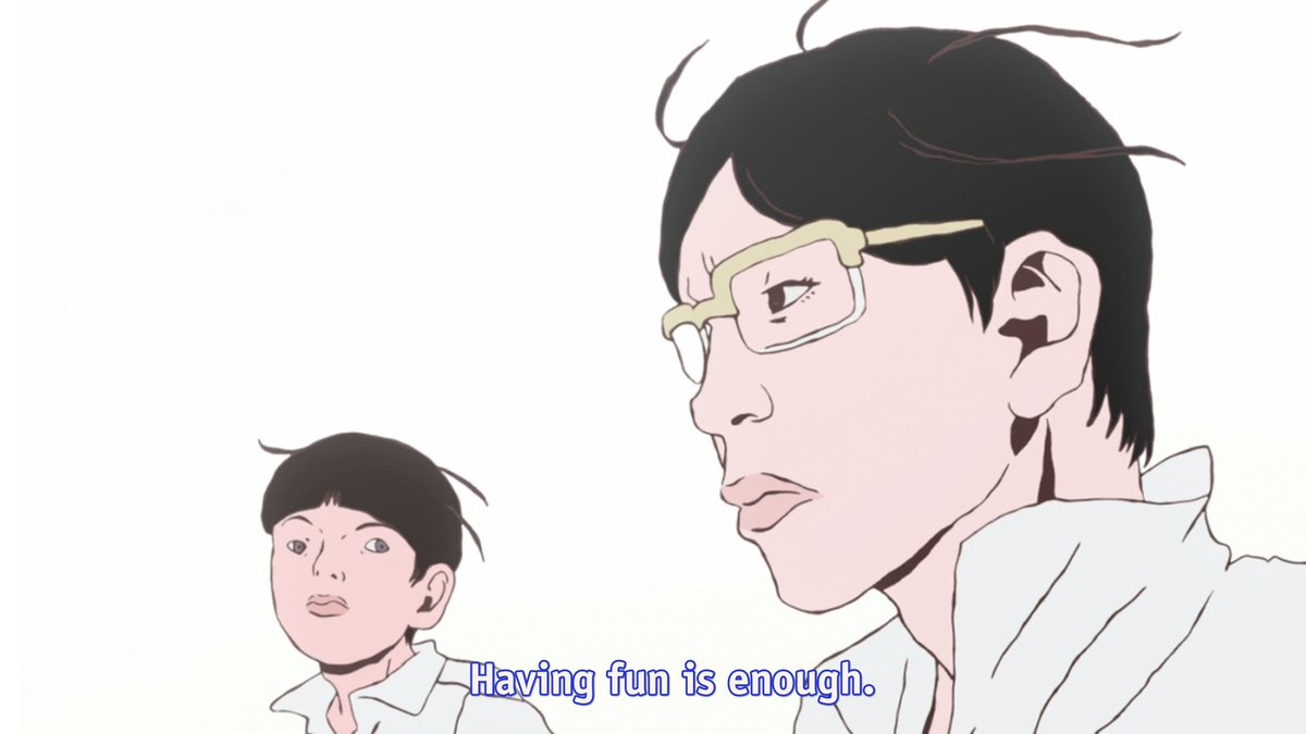 Smile only wants to have fun. Peco, enjoys the game through winning. So . . . over time, their relationship in ping pong becomes this thing where Smile lets Peco win. He has fun when his friend his happy. His friend has fun 'cause he's winning. This is important cause: