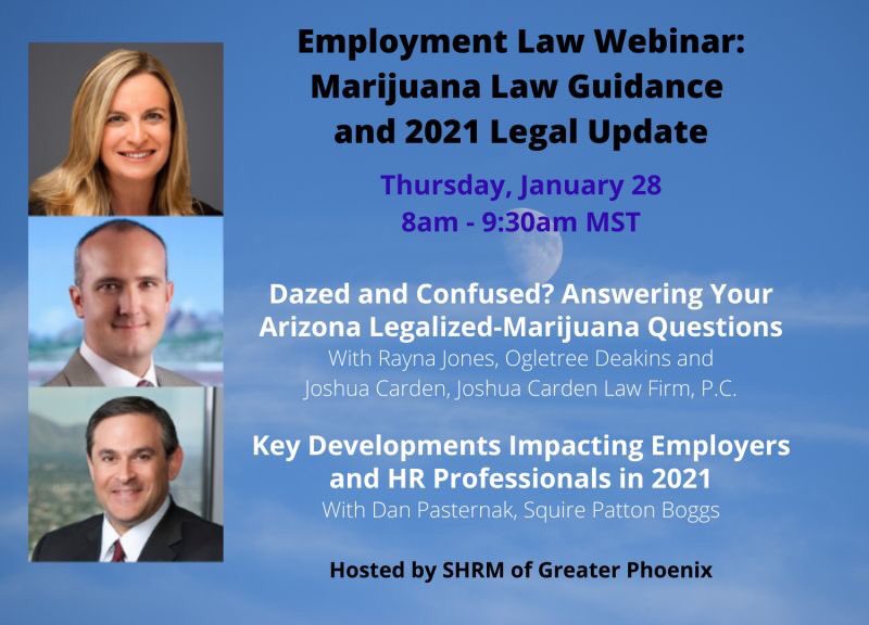 SHRMGP's tweet photo. Join SHRM of Greater Phoenix for a 2021 Employment Law Symposium
 
Thurs, Jan. 28, 8-9:30am MST 
Via Zoom
Cost-
SHRMGP Comprehensive: Free 
Flex: $20 / Non-members: $40
 
Register today at https://t.co/OfQ7NrEdr2 
#employmentlaw #webinar #hr #shrm #humanresources #compliance https://t.co/EnrW07xES4