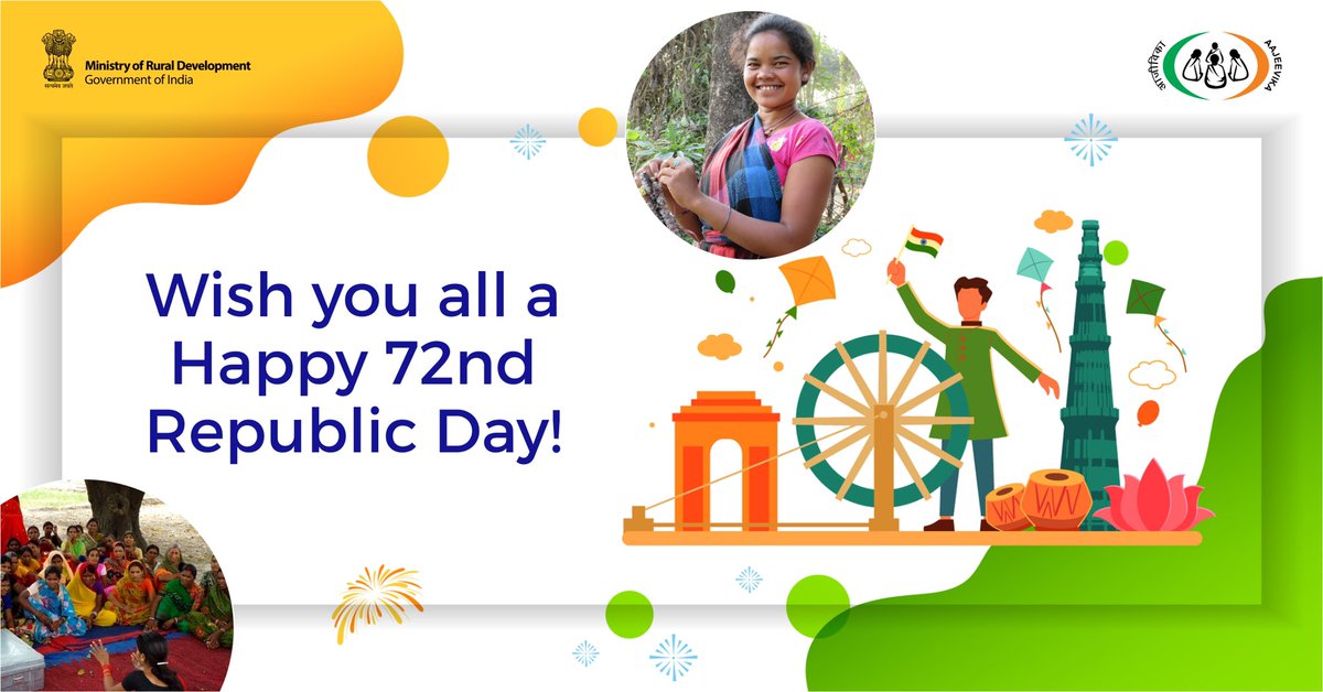 DAY_NRLM's tweet photo. This Republic Day, we pledge to create strong women SHGs of #DAY_NRLM and their federations with each passing day. #DAY_NRLM wishes you a #HappyRepublicDay!
 
Jai Hind! #RepublicDay2021 #RepublicDay  #ha https://t.co/rNN9u84iIW