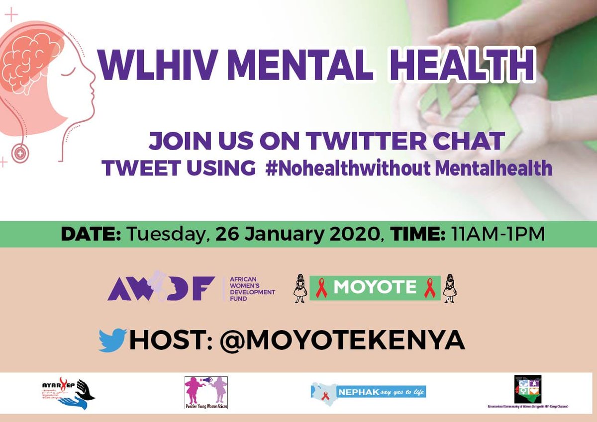 GirlsWomenPower's tweet photo. Mental health is a vital part of one’s life and impacts one thoughts, behaviors and emotions. Join us today as we discuss the impact of mental health on women living with HIV. 
#NohealthwithoutMentalhealth
@MoyoteKenya
@AYARHEP_KENYA
@NEPHAKKENYA 
@UNAIDS 
@UNAIDSKenya https://t.co/GTZ9DAXXZ9