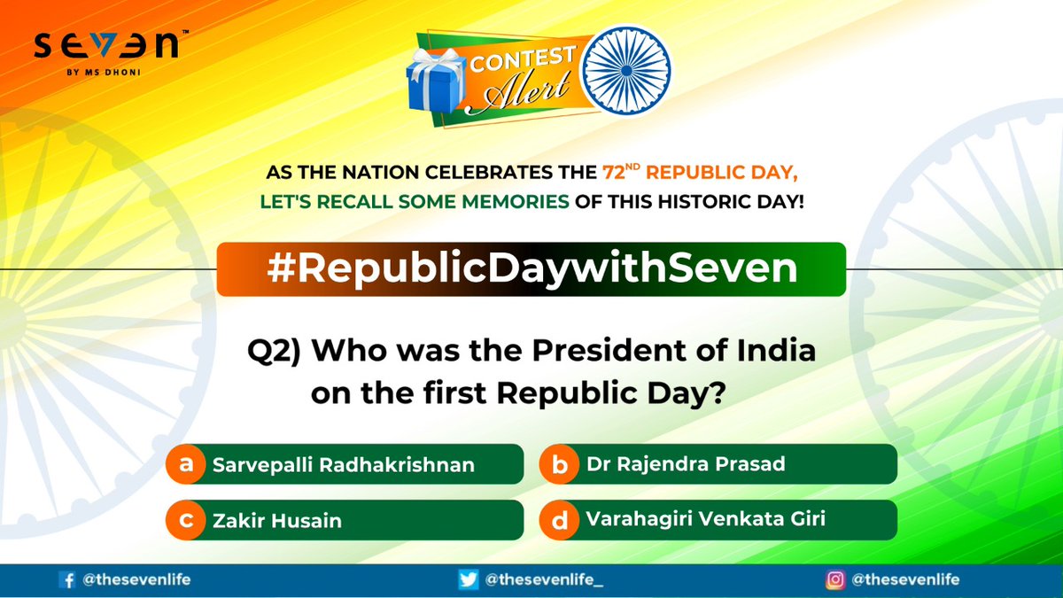 Here's the second question of #RepublicDaywithSeven contest. If you know the answer to this question, comment below to get a chance to win #Seven merchandise.

#ContestAlert #Contest #ContestAlertIndia #ContestIndia #Contest4India #Giveaways #RepublicDay2021 #RepublicDay #Quiz