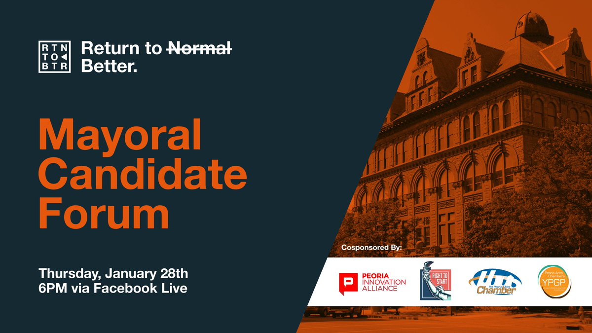 Check out this great event happening on Thursday evening at 6PM right after Whiskey Talks with our partners at <a href="/PeoriaIA/">Peoria Innovation Alliance</a> <a href="/PeoriaChamber/">Peoria Area Chamber</a> <a href="/YPGreaterPeoria/">Young Professionals Organization of Greater Peoria</a> as they talk to the 5 Peoria mayoral candidates around innovation, entrepreneurship and new business creation.

<a href="/RighttoStart/">Right to Start</a>