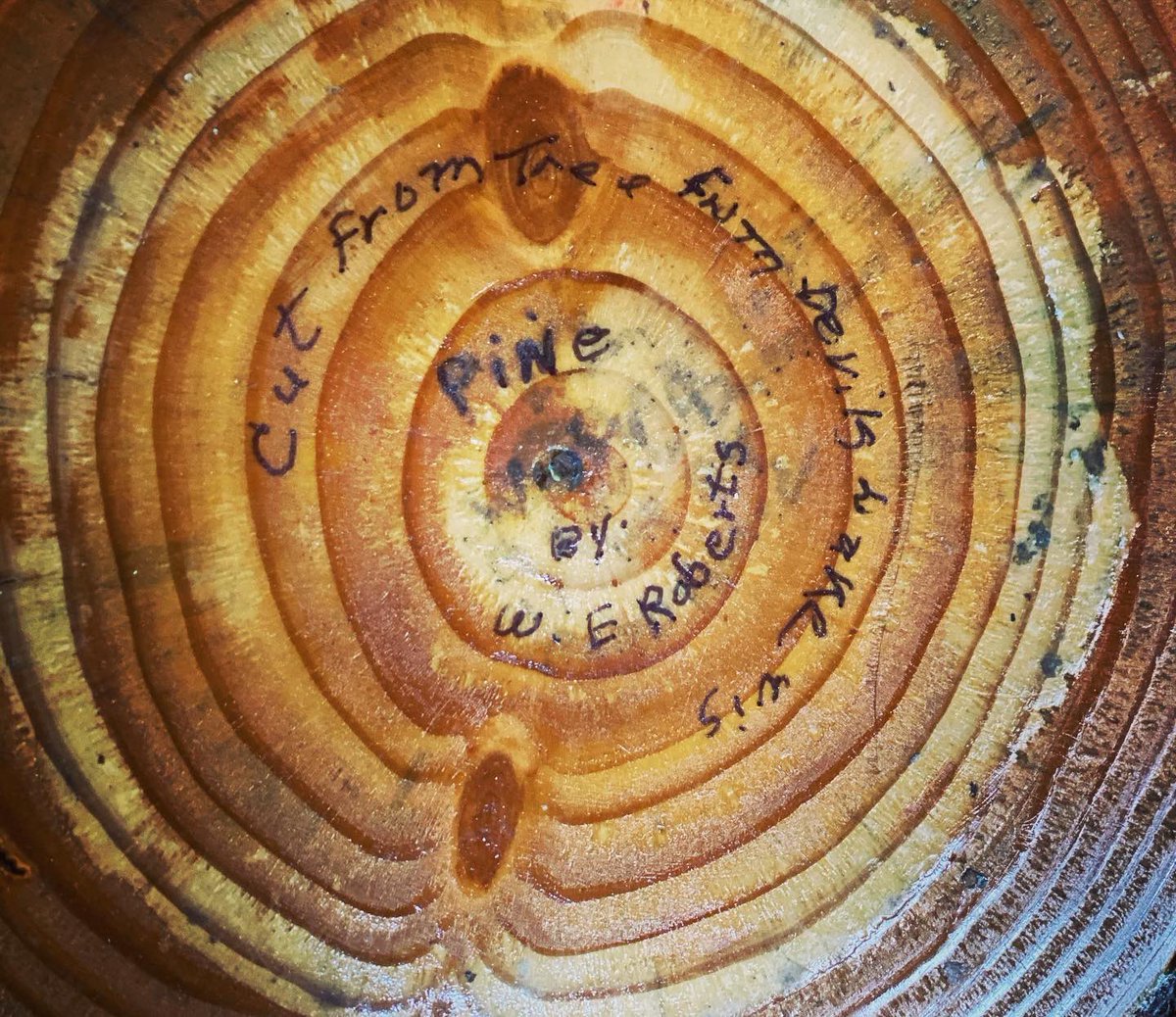Or, here: my grandfather made this from a tree he gathered when I was a child. Days ago, I retrieved it (and other such items) from storage, and have been picking it up, marveling at its beauty. He honed it, varnished it, made it useful and made it beautiful. And signed his name.