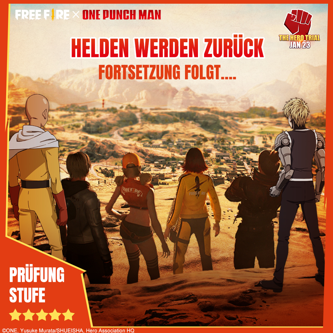 freefirede_'s tweet photo. [Neues Update] Die Helden werden zurück! 👊
Fortsetzung folgt...

Prüfungsphase: ⭐⭐⭐⭐⭐

#FreeFire #HeroTrial
#FreeFireNewYear2021
#FreeFirexOnePunchMan
#FreeFireEU https://t.co/pYUrh2dj1P