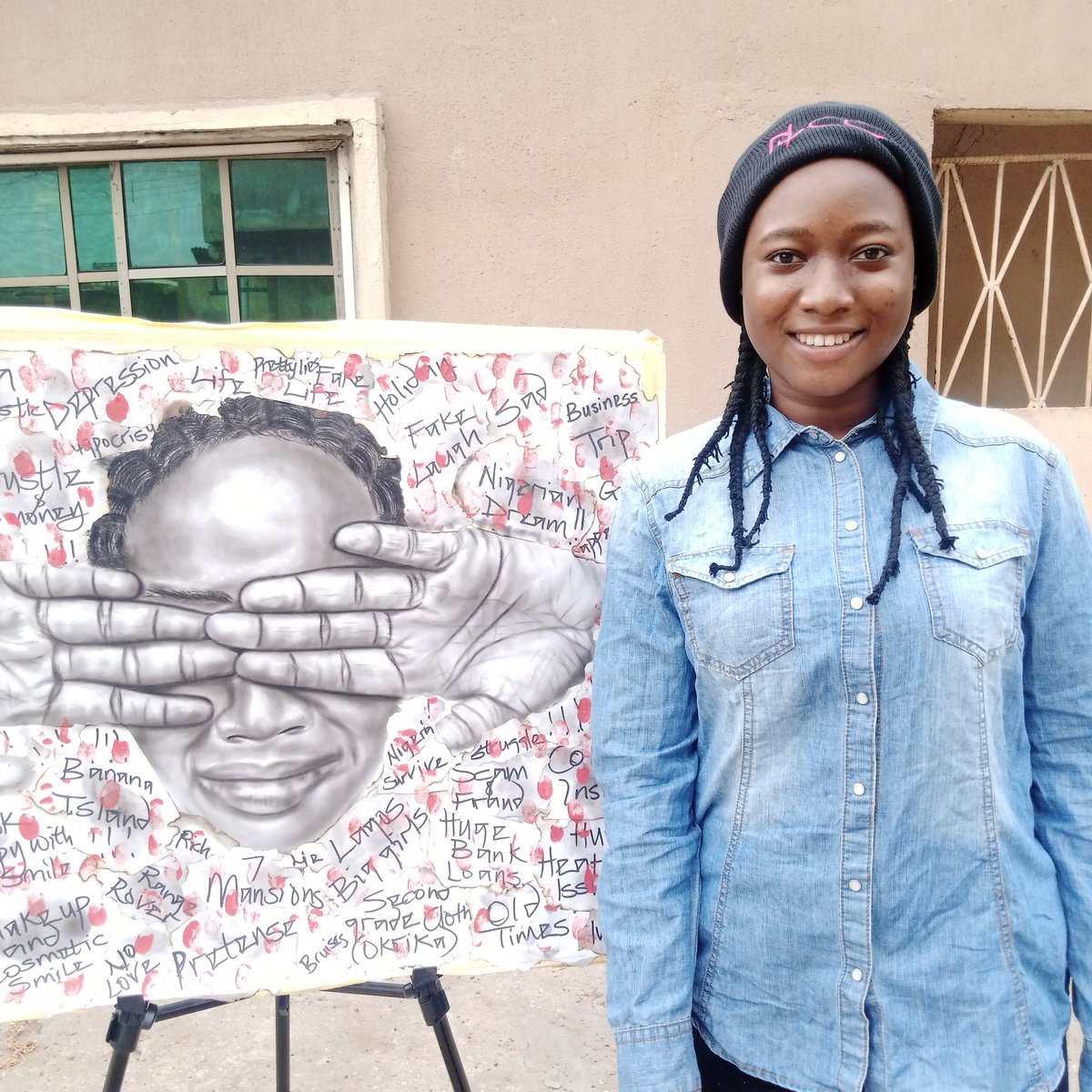Lammie_Art01's tweet photo. I'm Lammie Art. A contemporary female artist who establishes the truth using various mediums in art. 
Title: Nigerian Dream
Help retweet until it gets to fellow Nigerians. Let's encourage the creativity in us. 
#EndSARS #OrluMassacre #tuesdayvibe #tuesdaymotivations https://t.co/gseKhs4mIN