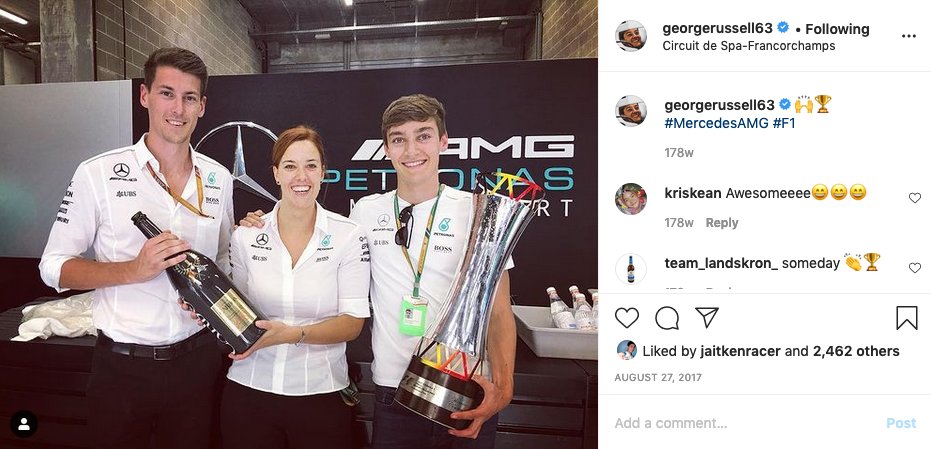 George would test drive the cars & also spend his off time with the merc team.