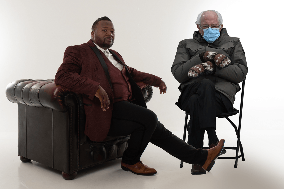 Here's a photo of T Jae Cole and U.S. Senator Bernie Sanders doing what I'm assuming all of you are doing...

Waiting for Choir to start back up again!

We will be back later in February! Can't wait to see you all again!

#BernieSanders #memes #choir virtual #BernieSandersMittens