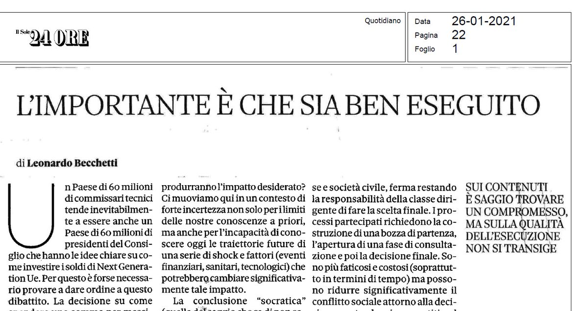 NextGeneration EU ha scatenato conflitto appetiti e su quanto denaro va sui vari capitoli...
Visto che c'è dentro quasi tutto dovremmo piuttosto concentrarci sulla qualità della sua realizzazione...facendo emergere le idee migliori del paese
#dimissioniconte  #26gennaio