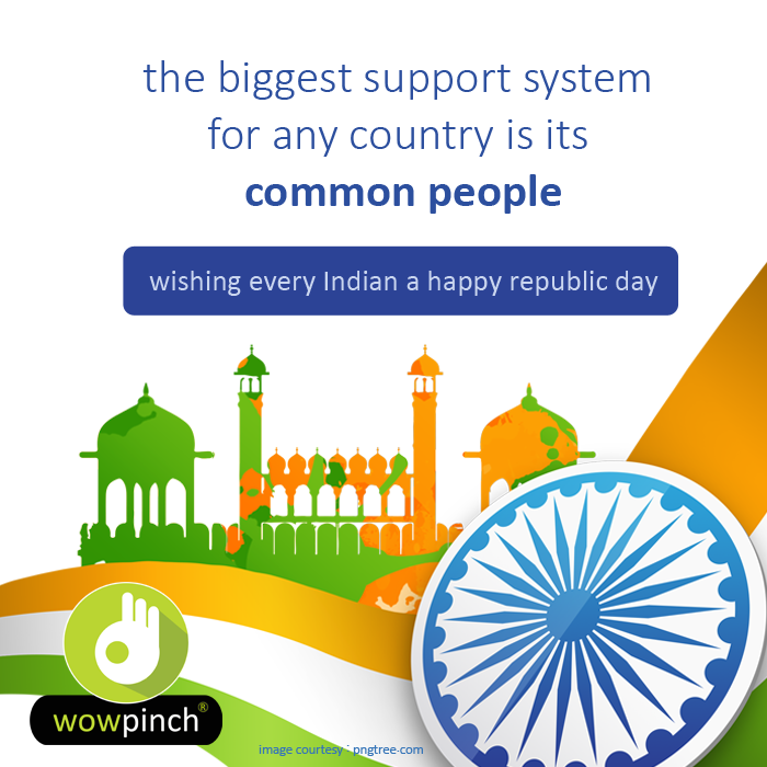 WOWpinch's tweet photo. #WOWpinch family wishes every single #Indian around the globe a happy #RepublicDay. May our country prosper with peace &amp; dignity forever. 

#India has made immense progress with the hard work of every #citizen loving this country. https://t.co/JwziixbSOR