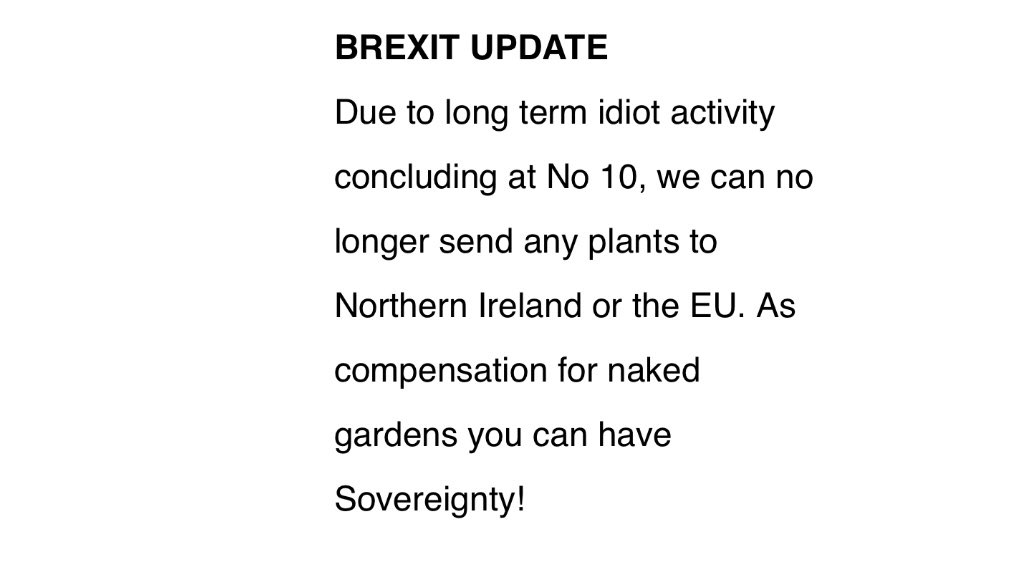 This is trees-online.co.uk actual website. Summing up the impact of Brexit on their business. Definitely check them out, during this difficult time. And indeed, all companies deeply affected by Brexit. #BrexitReality