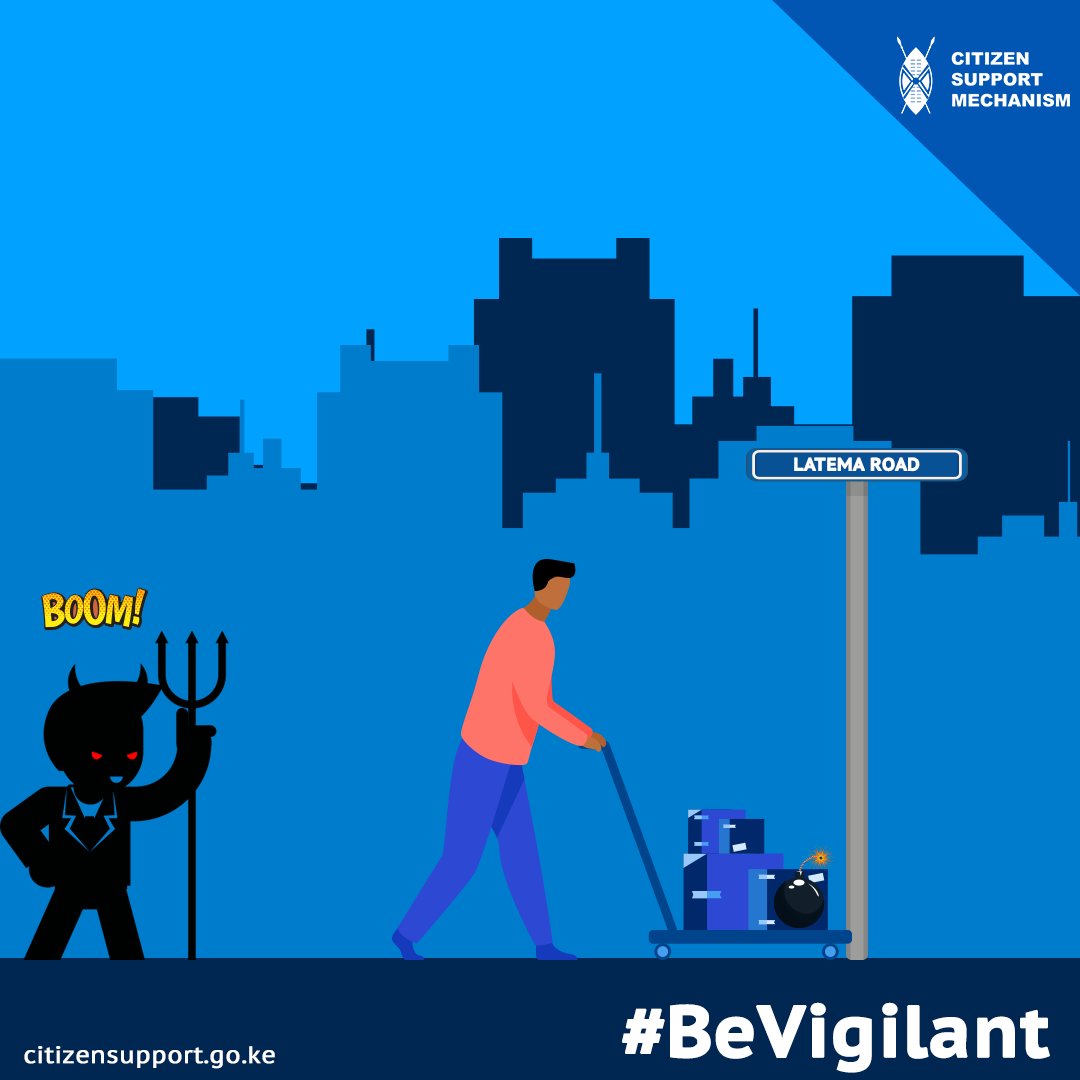 CSMechanism's tweet photo. 26th Jan 2019 #LatemaRoad; luggage containing an improvised explosive device detonated while it was being carried on a mkokoteni, injuring two people. We urge #Kenyans to always remain aware of their surroundings to report any suspicious luggage to the police.
#bevigilant https://t.co/D1ROjUtIbI