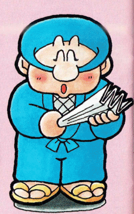 In Ganbare Goemon 2: Kiteretsu Shogun Magginesu, Ebisumaru received the harisen (fan). The fan is a reference to traditional stand-up comedy in Japan. It's usually associated with Osaka, with performers usually speaking with a Kansai accent (Ebisumaru has one).