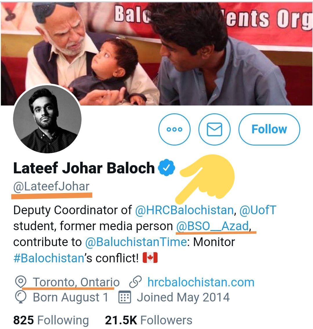 Same Lateef Johar in Pakistan remained Gen Sec of BSO-Azad after it was banned as terror org by NACTA in 2013 with an illegal AK47 & a Tactical Sling Bail Out Ammo Bag carried by BLF terrorists.Now in Canada he’s rep of a shady unknown Human Rights Council of Balochistan./7