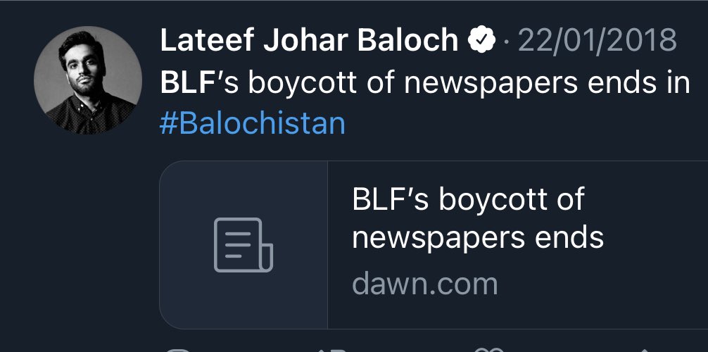 Currently head of BRAS the umbrella terror organization that includes BLA, BLF & BRA is Allah Nazar who regularly claims responsibility 4 terror attacks in PakistanIn this 2016 post by Lateef Johar, tagged Allah Nazar by referring to him as Balochistan’s & his “leader.”/12