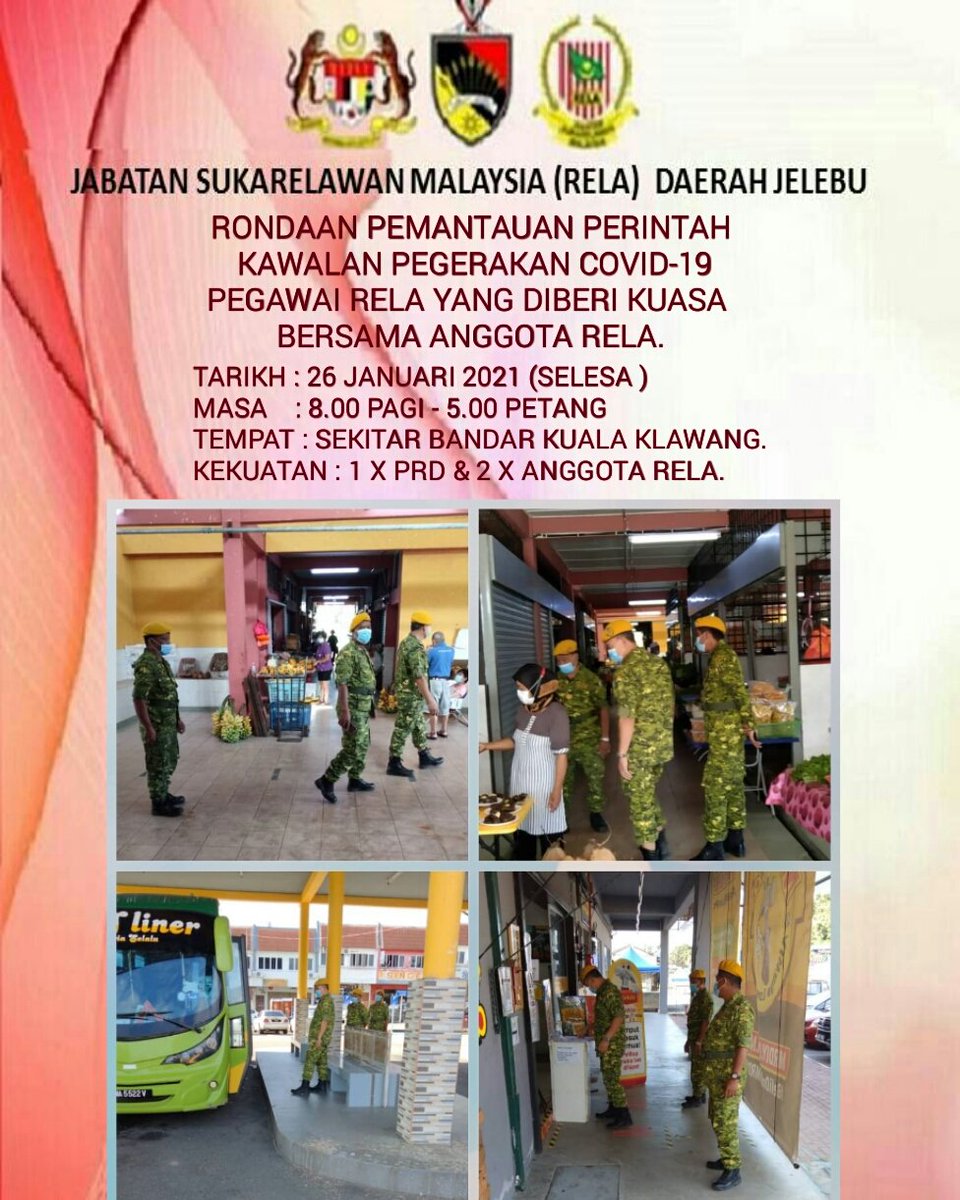RONDAAN PEMANTAUAN PERINTAH KAWALAN PEGERAKAN (PKP) PEGAWAI RELA YANG DIBERI KUASA BERSAMA ANGGOTA RONDAAN.
#KitaJagaKita #NormaBaharu #SetiaBerbakti
<a href="/yahyakgc/">Yahya Sulaiman</a> <a href="/relamalaysia/">relamalaysia</a> <a href="/PrdGunalan/">Gunalan</a> <a href="/RELA_N9/">RELA NEGERI SEMBILAN</a> <a href="/HairolBatista/">Hairol Batista</a> @HazrulPprd