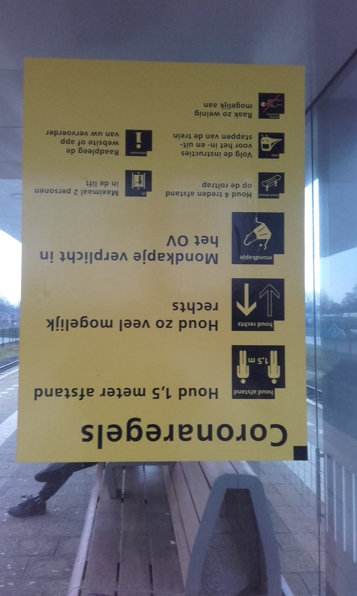 JVDLVWD's tweet photo. @NS_Stations op station Feanwâlden staan de corona regels op de kop. Lastig lezen al zijn natuurlijk wel bij iedereen bekend. https://t.co/0hcjVoMvqF