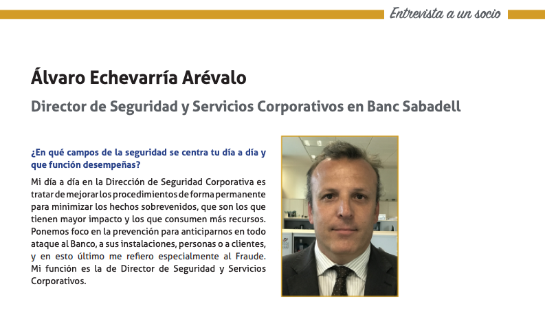Álvaro Echevarría, dir. Seguridad y Servicios Corporativos en <a href="/BancoSabadell/">Banco Sabadell</a>: "Debemos seguir trabajando desde una óptica predictiva a ser lo más transversal posible para evitar amenazas y adelantarnos a cualquier impacto" sab.to/369Mbb1 vía <a href="/ADSI_ES/">ADSI</a> 
#EstarDondeEstés
