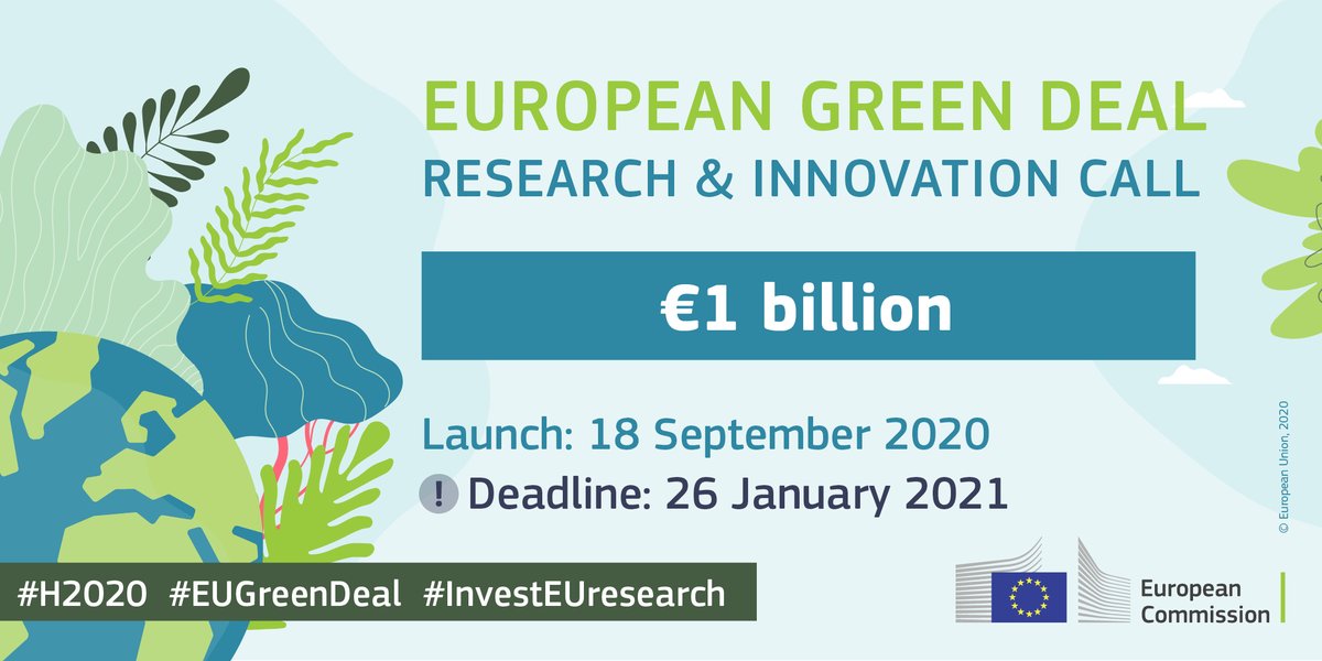 HorizonEU's tweet image. ⚡️Last chance to participate in the €1bn #H2020 #EUGreenDeal Call, closing TODAY! 

Help 🇪🇺 respond to the #climatecrisis, protect our #ecosystems &amp;amp; #biodiversity &amp;amp; accelerate recovery from the #COVID19 crisis.

✍️Submit your application by 5 PM➡️europa.eu/!FU86Cc