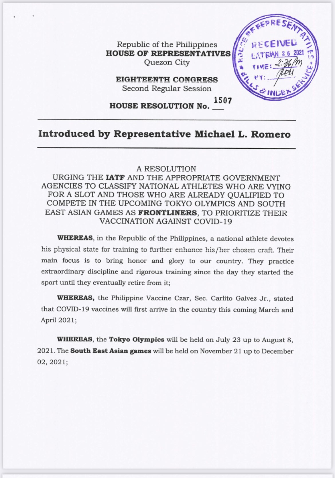 Rg Cruz Abs Cbn News Deputy Speaker Romero Files Resolution Seeking To Make Athletes Preparing To Compete In Tokyo Olympics As Frontliners T Co Ag6eynoa1v Rg Cruz Abs Cbn News Deputy Speaker Romero Files Resolution Seeking To Make Athletes Preparing To Compete In Tokyo Olympics As Frontliners T Co Ag6eynoa1v