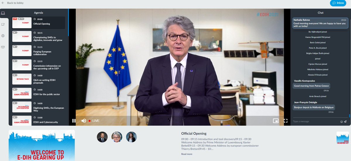 Digitising Industry (@digindeu) on Twitter photo "EU27 will allocate at least 20% of national recovery and resilience plans to digital - A tremendous opportunity for our industry to recover fast & lead the way in the green &digital transition!"
<a href="/ThierryBreton/">Thierry Breton</a>
Welcome to #EDIH2021!
@DSMeu <a href="/DigIndEU/">Digitising Industry</a> <a href="/Luxinnovation/">Luxinnovation</a> <a href="/DihnetE/">DIHNET.EU</a> "EU27 will allocate at least 20% of national recovery and resilience plans to digital - A tremendous opportunity for our industry to recover fast & lead the way in the green &digital transition!"
<a href="/ThierryBreton/">Thierry Breton</a>
Welcome to #EDIH2021!
@DSMeu <a href="/DigIndEU/">Digitising Industry</a> <a href="/Luxinnovation/">Luxinnovation</a> <a href="/DihnetE/">DIHNET.EU</a>