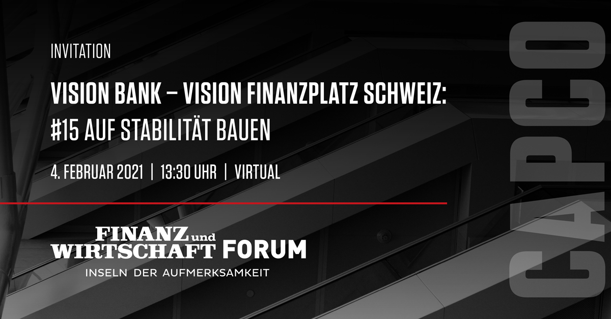 Sichern Sie sich 20 % auf den Ticketpreis für die 15. #VisionBank – Vision Finanzplatz Schweiz, bei der sich Spitzenvertreter der Branche der Frage widmen: Welchen Wandel braucht es für Schweizer Banken, um den Herausforderungen der Krise zu begegnen? okt.to/QC4Nnv