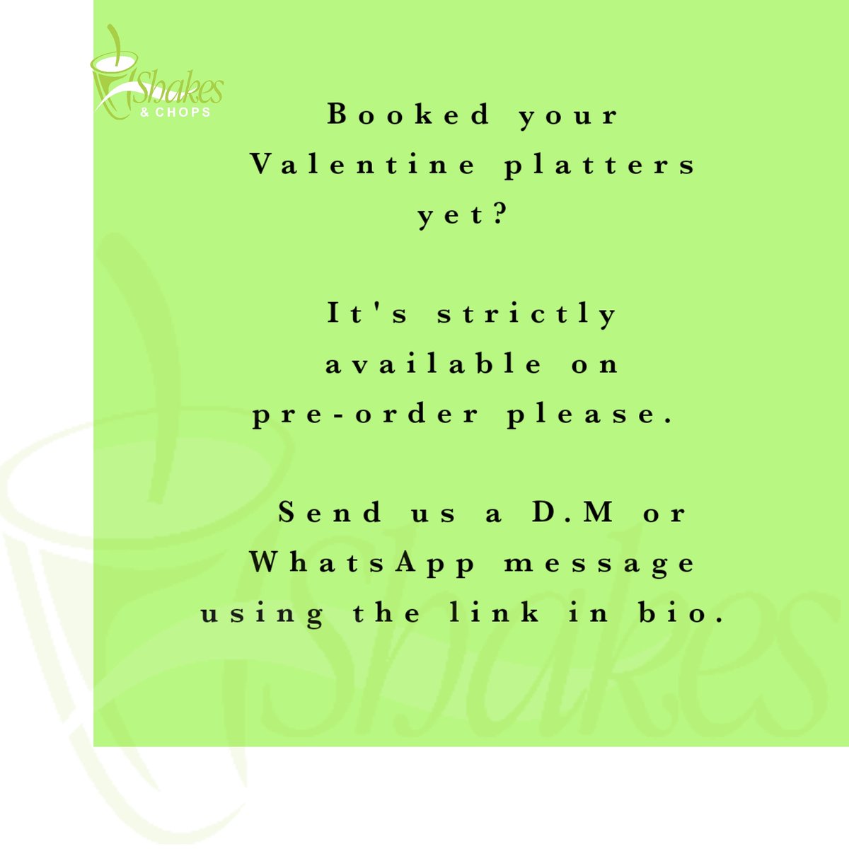 Shakesandchops1's tweet photo. Hello tweeps.... we've got amazing and mouth watering Valentine platters for you. Our platters are available for as low as 3000naira.  Order for your loved ones. To place your order,  kindly click on WhatsApp link in bio. Please #retweet #valentinesdaygift #valentinegiftinibadan https://t.co/QcTy20GP8A