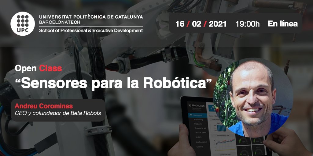 UPC School (@upc_school) on Twitter photo ¡Apúntate a la Open Class Sensores para la Robótica! Andreu Corominas de <a href="/btRobots/">beta-robots</a> nos explicará los principales dispositivos de sensores que se utilizan hoy en día en sistemas de robótica.
Más información➡️ bit.ly/36fyg3v
#Robotica #automatización #Ingeniería ¡Apúntate a la Open Class Sensores para la Robótica! Andreu Corominas de <a href="/btRobots/">beta-robots</a> nos explicará los principales dispositivos de sensores que se utilizan hoy en día en sistemas de robótica.
Más información➡️ bit.ly/36fyg3v
#Robotica #automatización #Ingeniería