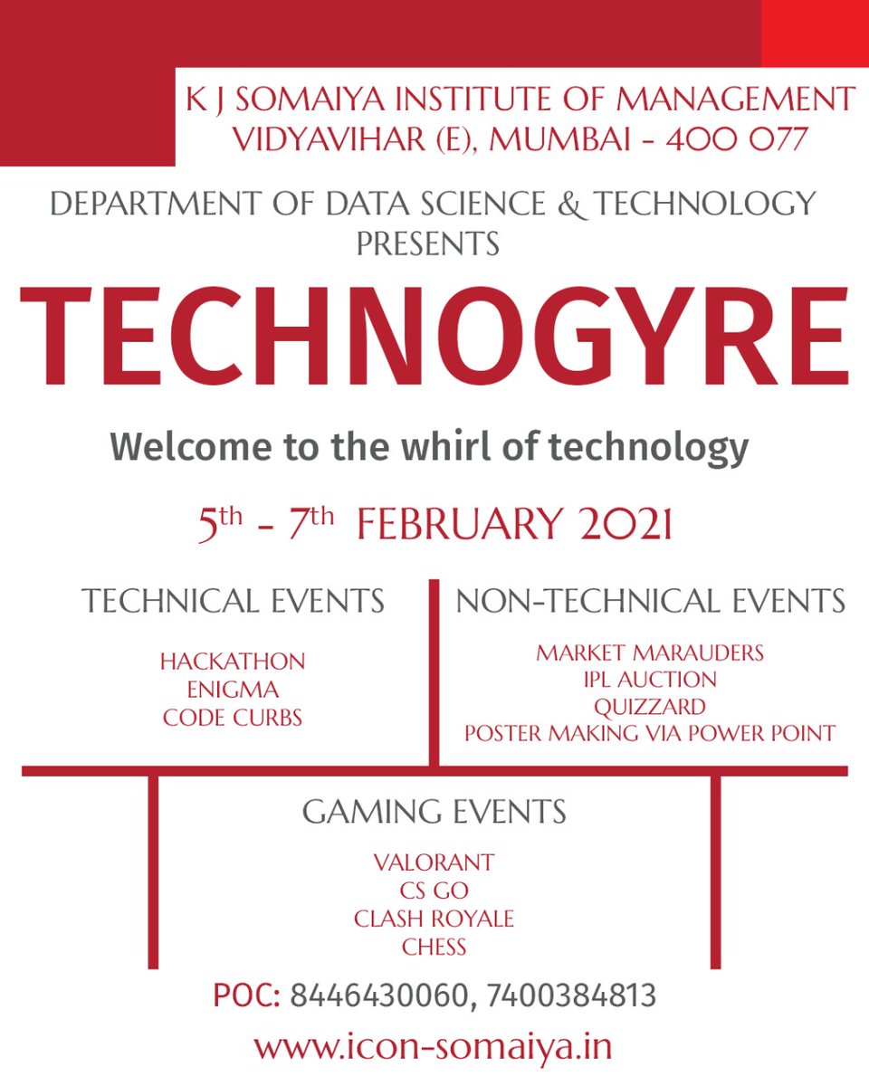 kjsimofficial's tweet photo. The Department of Data Science and Technology at K J Somaiya Institute of Management presents its official tech-fest- 'ICON' (@Icon2k21), a three-day event starting from 5th February. https://t.co/cvSYvgnq92