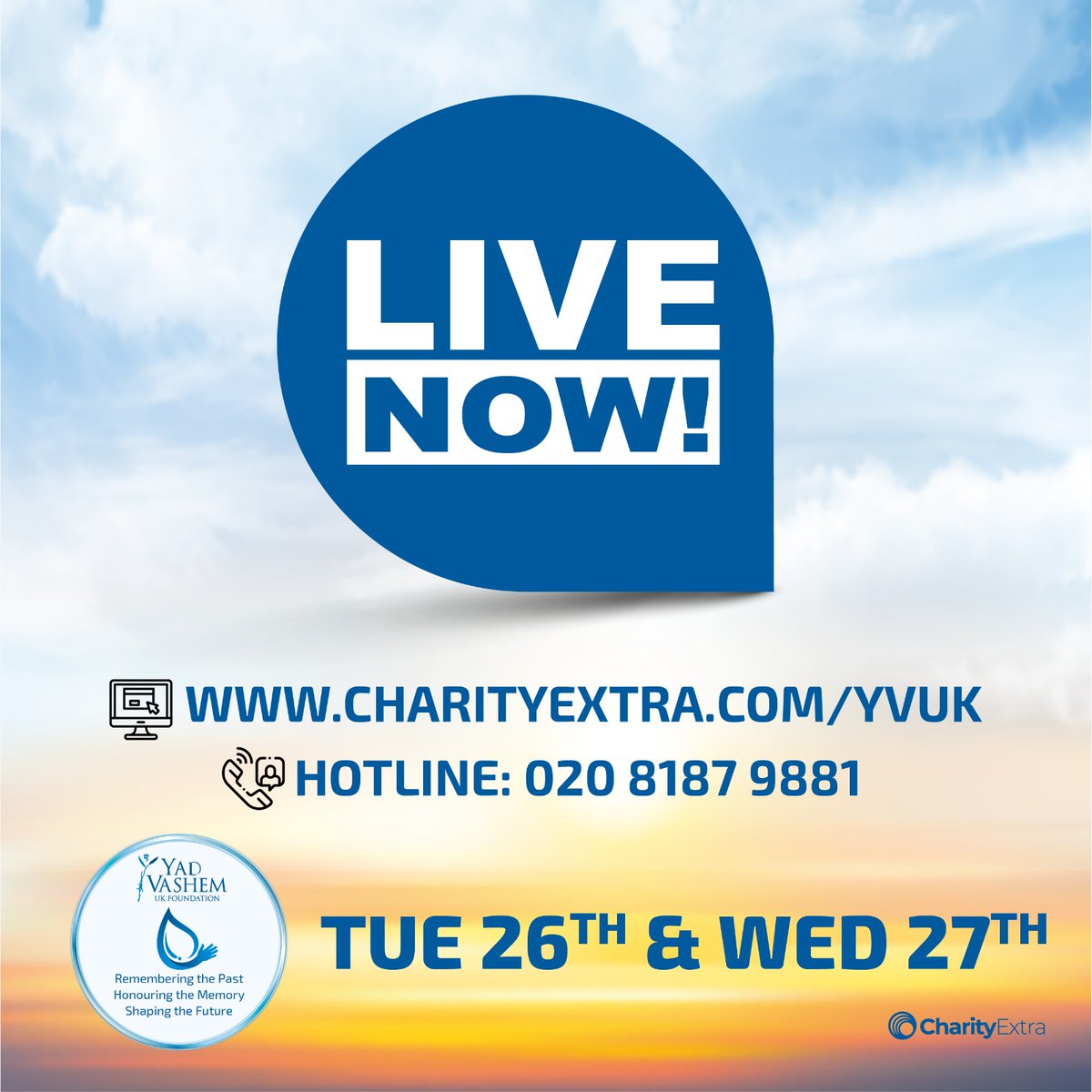 *LIVE NOW* We are undertaking our biggest fundraising campaign yet! We are hoping to raise £180,000 in just 36 hours! SUPPORT US TODAY. charityextra.com/yvuk/14038 

Thank YOU

#yadvashemuk #yadvashem #yadvashemukcampaign #holocaust #holocaustsurvivors #WW11 #countdown #nowlive