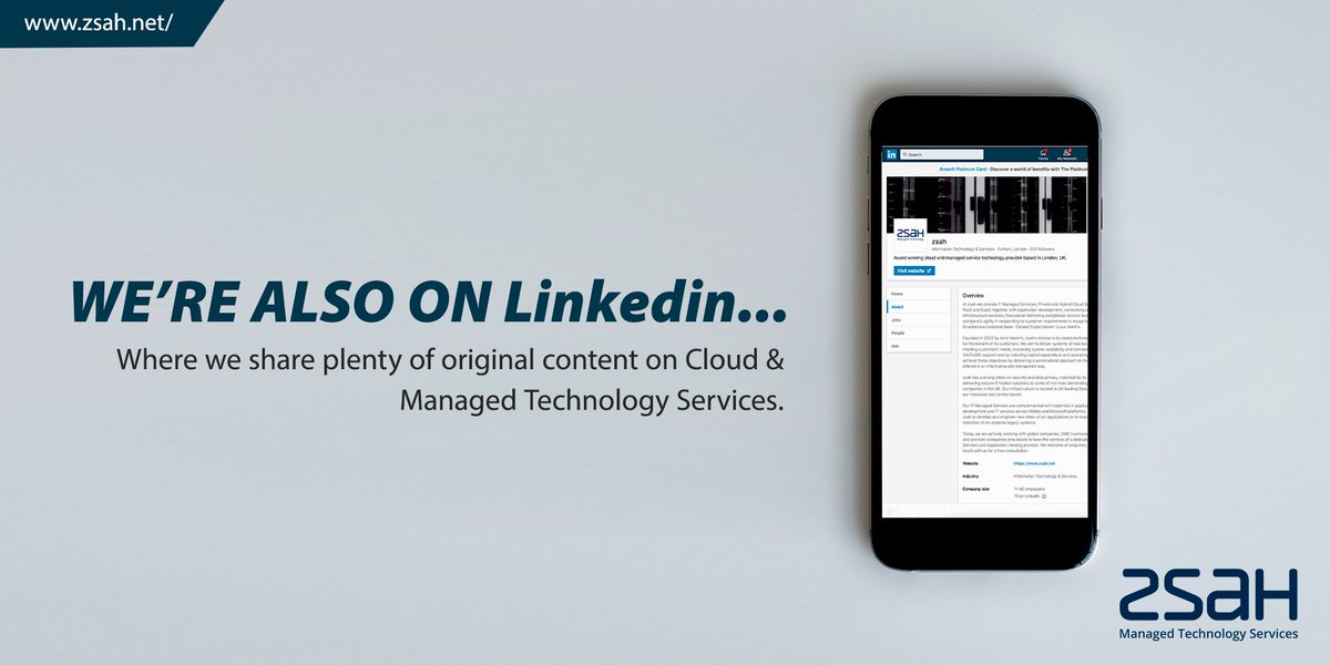 zsahLTD's tweet photo. We're also on LinkedIn where we share plenty of original content on #Cloud and #ManagedTechnologyServices #ManagedHosting Follow this link: https://t.co/hEUDqM9gUt https://t.co/qjr3C8zVqw