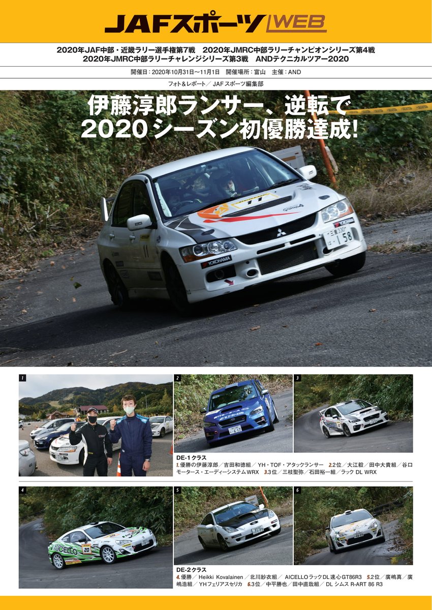 Jafモータースポーツ Jafスポーツweb 10月31日 11月1日開催 年jaf中部 近畿ラリー選手権 第7戦レポート 伊藤淳郎ランサー 逆転でシーズン初優勝達成 T Co 5bqbpdnmms Jaf モータースポーツ T Co E0ea8jz6wk Twitter