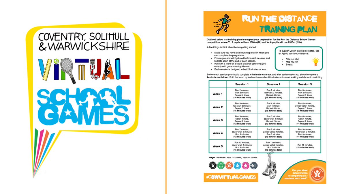 SolihullNorth's tweet photo. To support pupils in Yr. 7/8 with our upcoming Run the Distance competition we have created a training plan to be used to support pupils is their preparation and readiness for competition.
For a copy of the plan visit https://t.co/miZ4lp9Qjg
@YourSchoolGames
#reframecompetition https://t.co/cHv8xv6k2k