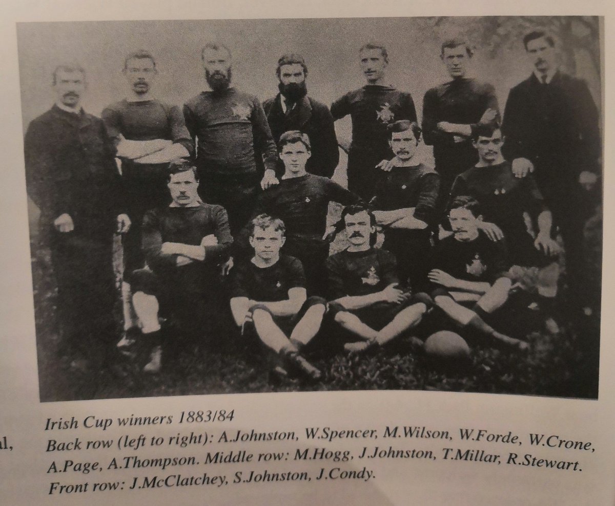 6/7Pictured below are Ireland players Matt Wilson & Billy Crone. The two are photographed in a Distillery line up with both players sporting their Ireland badge. The Scotland match was Matt Wilsons debut. He is believed to have been 41 at the time!