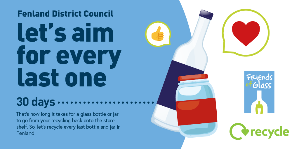FenlandCouncil's tweet photo. If you rinse and recycle your glass, it becomes part of the circular economy which means it is #recycled into new products, without going to landfill β»οΈ
The glass you recycle can be back on supermarket shelves within 30 days!
#GettingItSorted #FenlandRecycles https://t.co/ps0hzp5psK